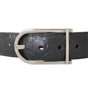 Gucci black monogram leather silver buckle unisex belt size 38